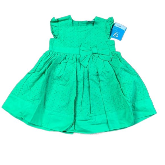🎉 CARTERS Green Eyelet Bow Dress, size 12m